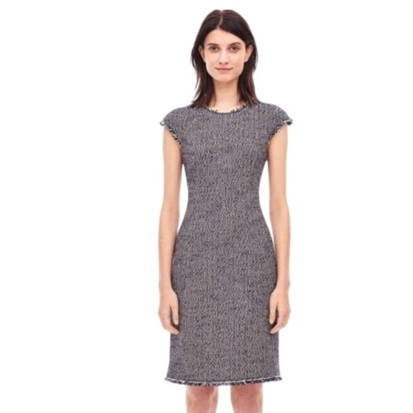 Rebecca Taylor Dresses & Skirts - Rebecca Taylor Navy + Cream Confetti Tweed Boucle Fringe Sheath Work Dress Sz 2
